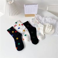 ถุงเท้า พิมพ์ลายหน้ายิ้ม น่ารัก หลากสี สไตล์เกาหลีKorean socks ladies smiley pattern cotton socks