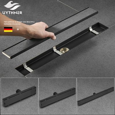 Black Invisible Floor Drain 304 Stainless Steel Rectangle Anti-odor Bath Shower Tray Long Drainage Linear Floor Drains Cover  by Hs2023