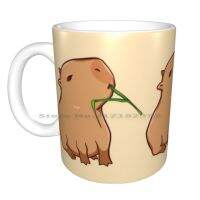 【✆New✆】 shi17474030360603 Capybara กับใบกินของคุณผักใบเขียวถ้วยกาแฟแก้วเซรามิคถ้วยชานม Capybara Capibara