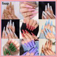 FXUP ตะปูแบบกดถอดได้สวมใส่ได้คลุมทั้งหมดสีทึบยาวแบบฝรั่งเศสเล็บปลอมคม