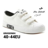 s06l5u รองเท้าผ้าใบผู้หญิงไซส์ 40-44 EU ไร้เชือก แบบเทปติด สีขาว KR0509WH