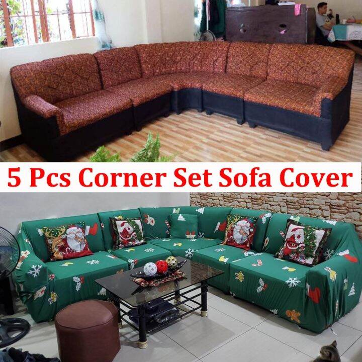 5 Pcs Corner Set Sofa Cover Stretchable Corner Seat Cover For Living ...