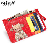 Genuine Leather Card Holder Cattle Pattern Credit Card Wallet 2022 Slim Wallet Contrast Color Women Coin Purse Small Mini ID Bag