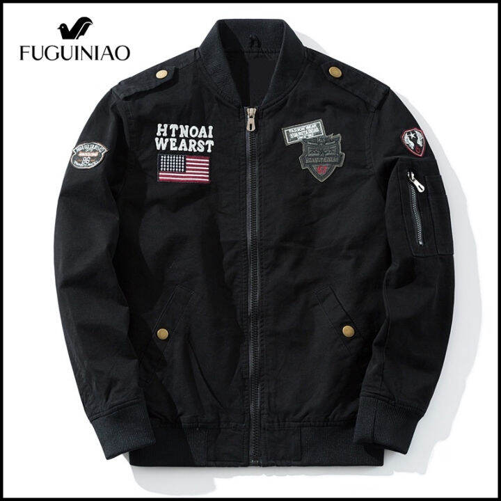 fuguiniao-เสื้อแจ็คเก็ตบอมเบอร์ทหารชาย