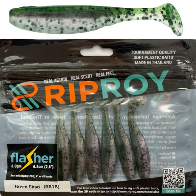 เหยื่อยาง RipRoy Flasher "เรียบร้อย แฟลเชอร์" ปลายาง เท็กซัสริก 6.5cm (2.8"), 3.0g (6 ตัว) หนอนยาง ตกปลาช่อน ตกปลากะพง  เหยื่อยางคุณภาพมือโปร ผลิตในไทย