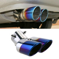 Car Rear Dual Exhaust Tail Muffler Tip Throat Tail Blue Stainless Steel For Tail Circular Flat Dual Outlet