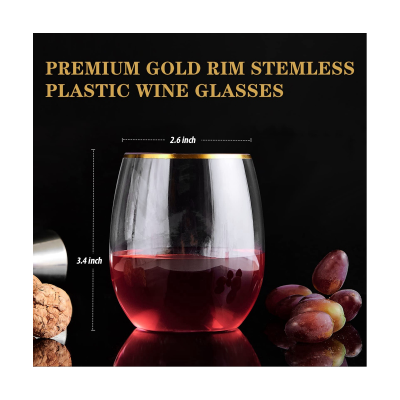 Plastic Wine Glasses with Gold Rim,Disposable 12 Oz Clear Wine Cups Plastic Martini Glasses,Fancy Party Cups for Parties