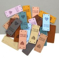 20Pcs Labels Tags Handmade Label For Clothing 2x5CM "Made With Love" Heart Leather Tag For Hats Bags Scarf Sewing Accessories Stickers Labels