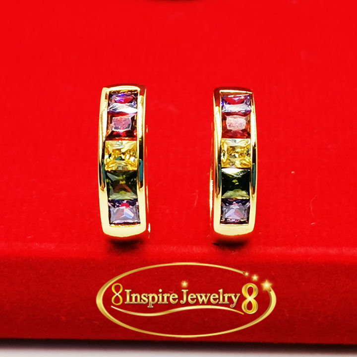 inspire-jewelry-ต่างหูฝังพลอยนพเก้า-หรือแก้ว9ประการ-พรเก้าประการ-ตัวเรือนหุ้มทองแท้100-24k-สวยหรู-มีจำนวนจำกัด