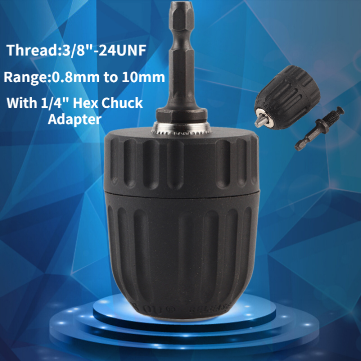 3-8-24unf-0-8-10mm-keyless-เจาะ-bit-chuck-clip-w-1-4-hex-shank-rod-adapter-w