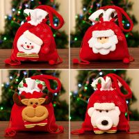 New Christmas Santa Sack Children Xmas Gifts Candy Stocking Bag Exquisite Santa Claus Printed Linen Christmas Candy Bag Socks Tights