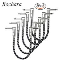 【DT】Bochara 30cm Fabric Braided 90 degree 1/4 Jack 6.5mm to 6.5mm OFC Audio Cable For Effector Electric Guitar Mixer 5Pack  hot