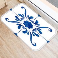 Blue Floral Door Mat 40*60cm Indoor Hallway Balcony Mats Velvet Anti-slip Rug Living Room Bathroom Carpet Home Decor Mats