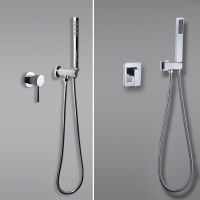 Hot and Cold Handheld Shower Set with Tap Faucet Round and Square Shine Chrome In Wall Mounted Concealed Mixer