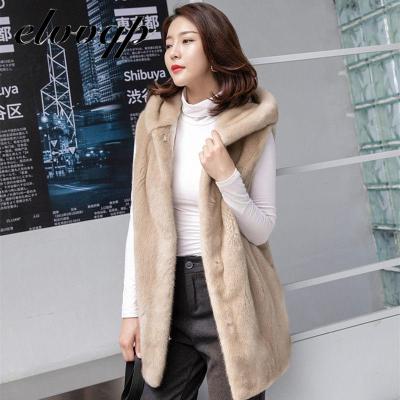 Camel Black Warm Long Imitation Fur Women Vest Winter Hooded Solid Sleeveless Jackets Coat High Quality Oversized Gilet Femme