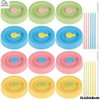 ชุดฝาโถเมซองพลาสติกสีสันสดใสสำหรับซิลิโคนใช้ซ้ำได้ปากกว้าง70มม. 12ชิ้นฝาขวดโหลฝาปิดขวดโหลฝาเมสันจาร์แบบนำกลับมาใช้ใหม่ได้ชุดฝาปิดอ่างน้ำ