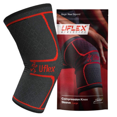 UFlex Athletics Knee Compression Sleeve Support for Women and Men - Knee Brace for Pain Relief, Fitness, Weightlifting, Hiking, Sports - Red, Medium Red Medium