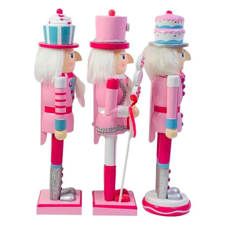 วันหยุดคริสต์มาส-nutcracker-decor-ไม้สีชมพู-nutcracker-figurines-หุ่นการ์ตูนหมวกยืน-nutcracker-หุ่นเครื่องประดับ
