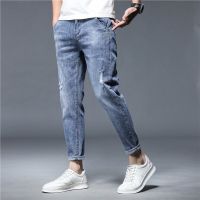 【YD】 Mens Denim Pants Ankle Length Jeans Stretch Cotton Hole Thin Streetwear Design Korea Trousers