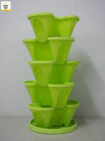 คอนโดปลูกผัก 5 ชั้น+ถาดรอง มีสองสีให้เลือก สีครีม และสีเขียว SET STACKING PLANTERS