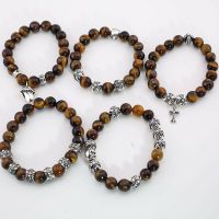 [TOP]Chromes Hearts 925 sterling silver high quality 925 silver beads tiger eye stone obsidian creative bracelet cross tongue classic bead chain bracelet