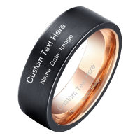 Mens 8mm Black Tungsten Carbide Ring Matte Brushed Inner 585 Rose Gold Plated Free Personalized Engrave Supported Comfort Fit