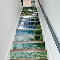 13pcs/Set Landscape Waterfall Stair Floor Stickers Waterproof Removable Self Adhesive Diy Stairway Decals Murals Home Decor