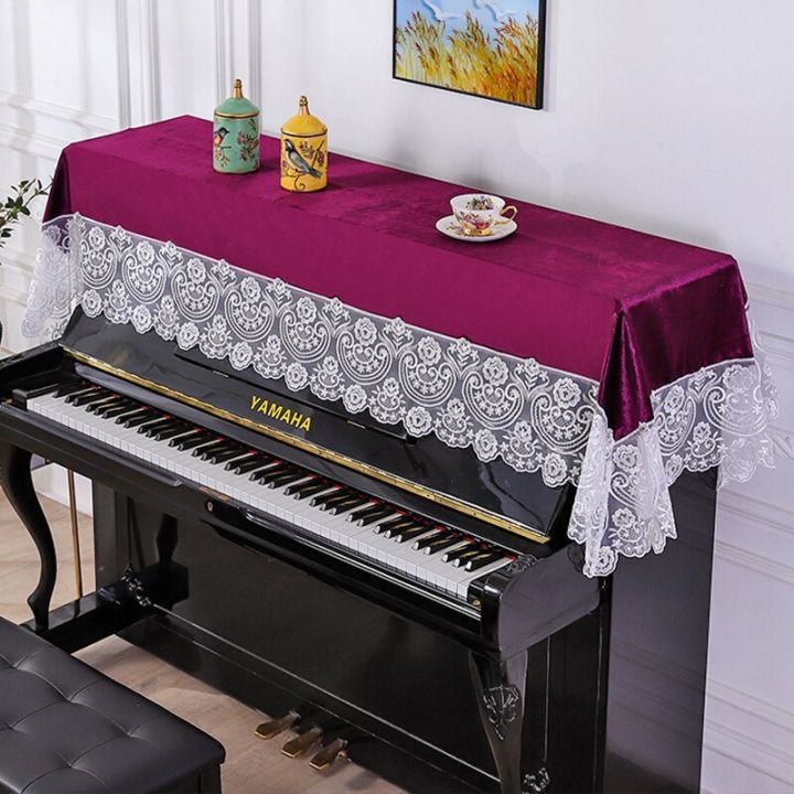 ผ้าปูโต๊ะเปียโนผ้ากำมะหยี่สีแชมเปญลายผ้าคลุมเปียโนผ้าคลุมกันฝุ่นปักแบบยุโรปขนาด90-220ซม