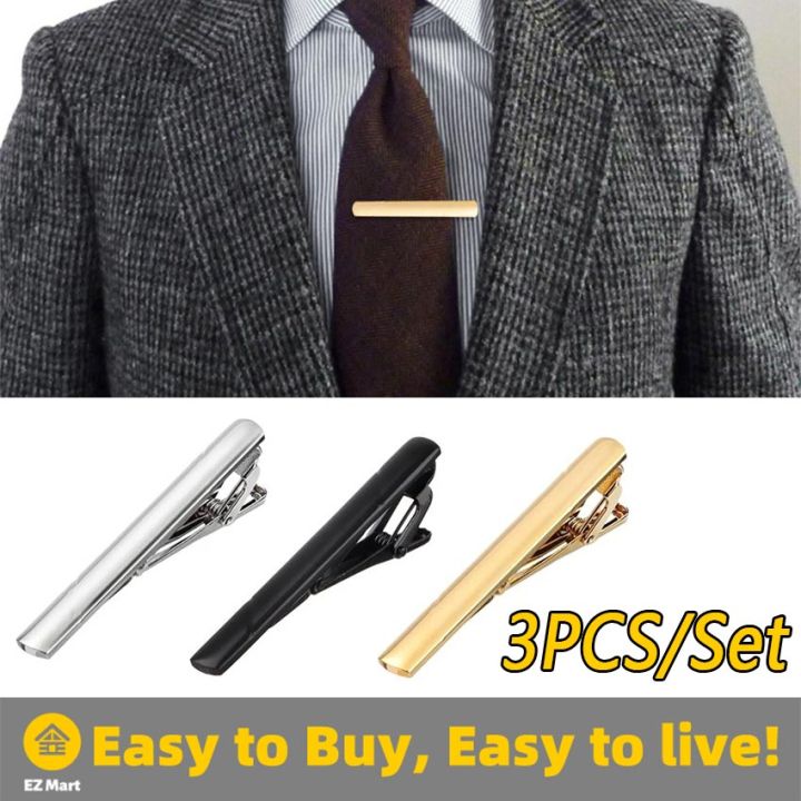 Tie Clips for Men, 3Pcs Tie Clip Set, Gold Silver Black Tie Clips