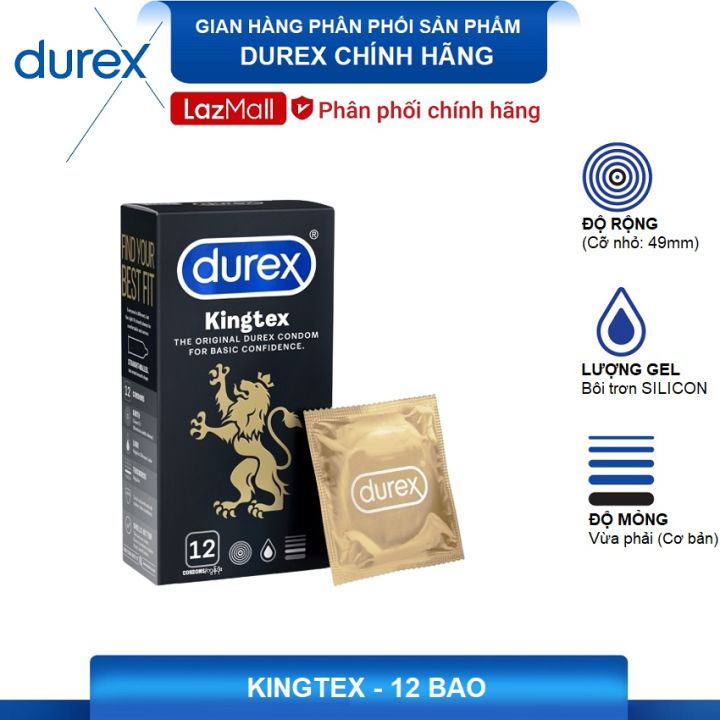 Bao cao su Durex Kingtex size 49mm vừa vặn, ôm sát (3 cái)