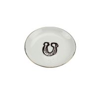 [COD] Factory direct selling U-shaped decal letter shape ceramic plate with gold edge creative decoration ring tray