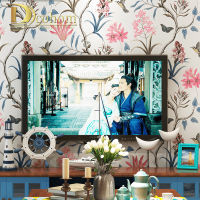 Chinoiserie วอลล์เปเปอร์ห้องนอนผนังครอบคลุมโมเดิร์นวินเทจสีชมพูดอกไม้วอลล์เปเปอร์สีฟ้าทรอปิคอลผีเสื้อนกดอกไม้ผนัง Paper