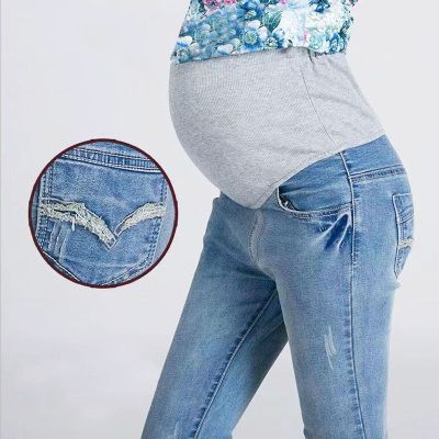 กางเกงคุณแม่ Celana Jeans Denim สำหรับหญิงตั้งครรภ์วินเทจกางเกงรัดรูปพามาเอวสูงกางเกงการตั้งครรภ์กางเกงยีนส์ใหม่