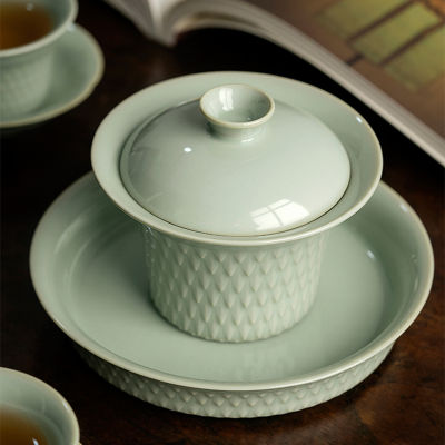 Creative Dragon Scales เพลง Porcelain Gaiwan สำหรับชาจีน Tureen ฝาปิด Teaware ชุดพิธีชงชาสีเขียวถ้วยชาม Chawan