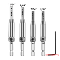 DONGLIONG ชุดดอกสว่านเจาะบานพับศูนย์กลางในตัว4ชิ้นชุดรูสำหรับตู้ประตูรูหกเหลี่ยมร่องสำหรับติดตั้งบานพับประตูเครื่องมือช่าง