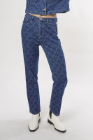 ESP กางเกงลายเฟรนช์ชี่โลโก้ ผู้หญิง | All Over Frenchie Logo Print Denim Trousers | 06071