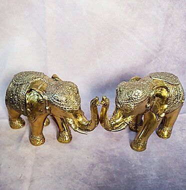 ช้างลายไทยคู่ ขนาด 7 นิ้วิเต็ม สองกษัตริน์ เนื้อทองเหลืองหล่อตัน