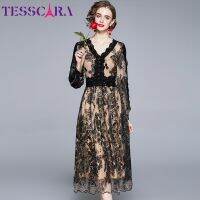 Women Luxury Embroidery Dress Festa High Quality Long Elegant tail Party Robe Femme Vintage Designer Lace Vestidos