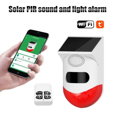 Smart Outdoor Solar PIR Infrared Alarm WiFi Wireless System Siren Waterproof Wireless 433MHz Burglar Security Strobe Siren Tuya
