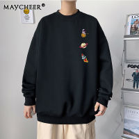 MAYCHEER เสื้อแขนยาวชาย เสื้อสเวตเตอร์ผู้ชายคอกลมพิมพ์ลายเวอร์ชั่นเกาหลีเสื้อกันหนาวแฟชั่นสำหรับผู้ชาย