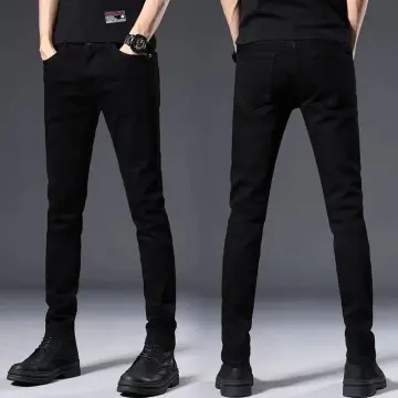 3 Colors Men's Plus Size Jeans Plain Black Blue Denim Pants Straight Cut
