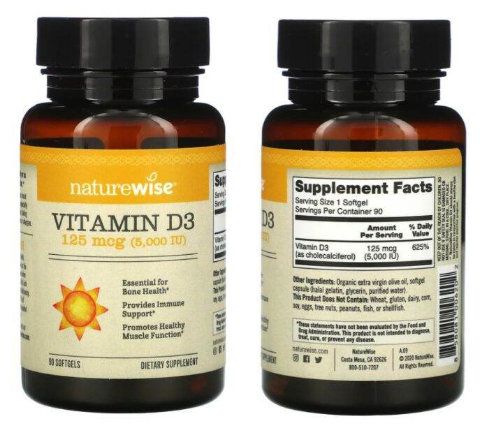 NatureWise, Vitamin D3, 125 mcg (5,000 IU), 90 Softgels Lazada PH