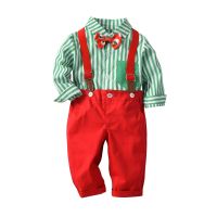 Boy Baby Christmas Clothes Cotton Outfit Striped Green Shirts+Red Pants+Bow Tie+Suspender Toddler Items Kids Clothes Set