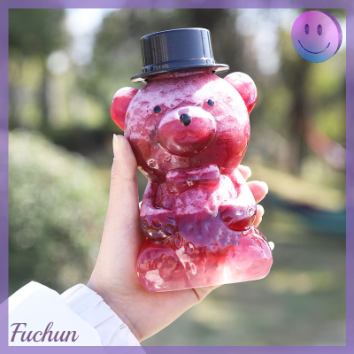 Fuchun ขวดการดื่มเครื่องดื่มใสทรงหมี500มล.,สำหรับเครื่องดื่มเย็นขวดน้ำผลไม้ชานมชานมขวดมีหลอดใส่น้ำผึ้ง