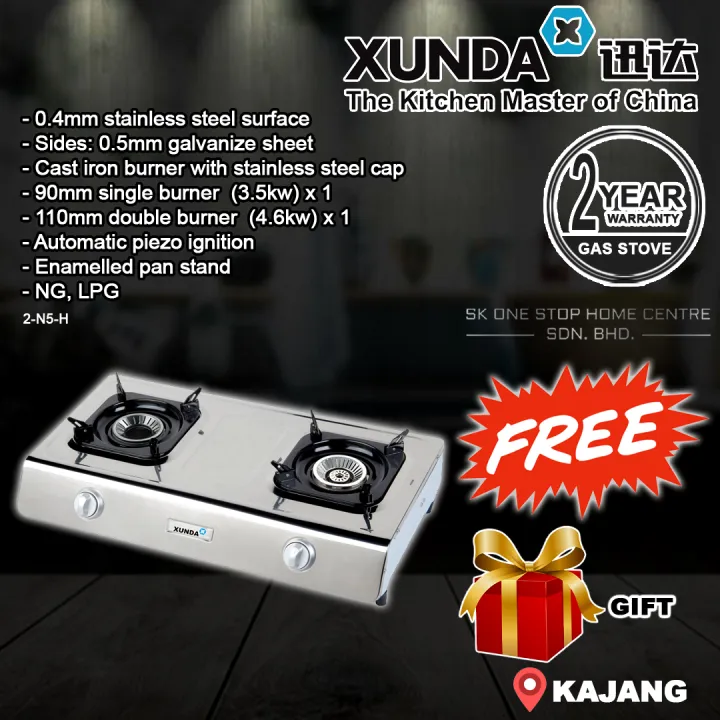 XUNDA Stainless Steel Table Gas Stove (SILVER) 2N5H Lazada