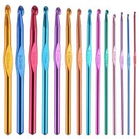 ◕♀❈ 14pcs Aluminum Knitting Needles Metal Crochet Set Hook Weave Sweater DIY Hand Craft Yarn Sewing Needle Sewing Tools Mixed Color