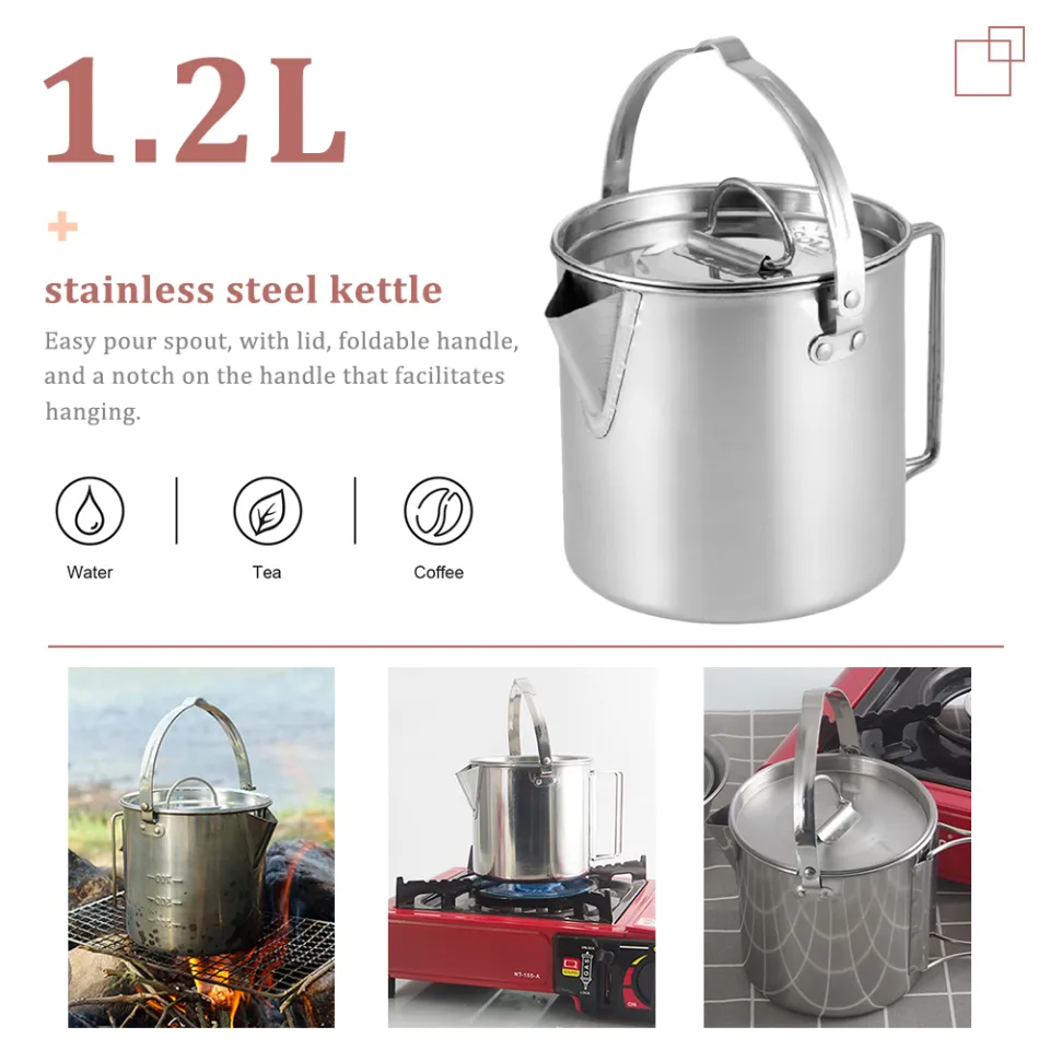 Camping Kettle Outdoor Camping Portable Hanging Kettle Tourist Kettle 1.2L  Pot Teapot Picnic Pot Cooker Camping Supplies