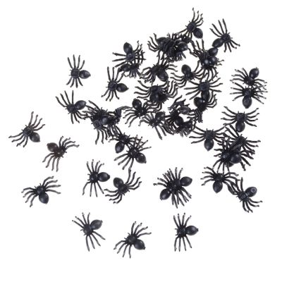 💖【Lowest price】MH 50pcs พลาสติกสีดำขนาดเล็กปลอมแมงมุมของเล่นฮาโลวีนตลกตลกตลกตลกอุปกรณ์ตลก