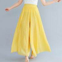 1140 Women Wide Leg Pants Cotton Linen Spring Summer Pant Skirts Ladies Elastic High Waist Full Length Pant Trousers Femme Girl