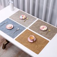 Rectangle Place Mat Tableware Pad PU Leather Waterproof Heat Insulation Coaster TableSoft Blue Washable Bowl